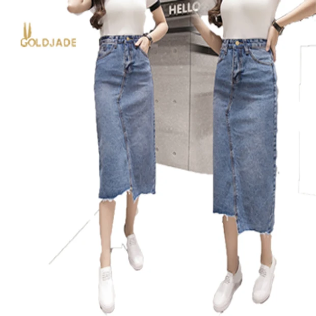 mid length denim skirts long