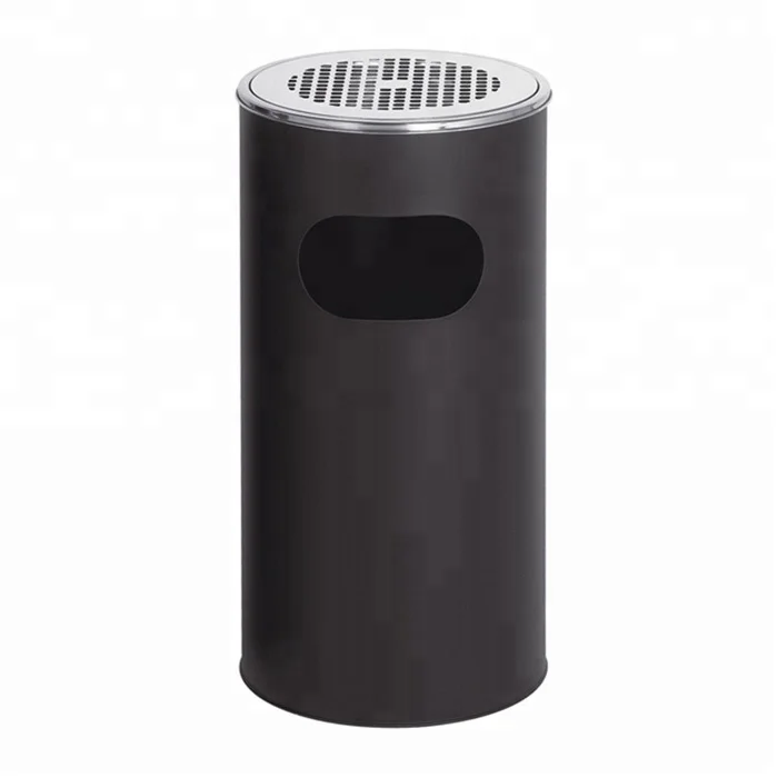 Round Ashtray Trash Bin Outdoor Trash Can with Ashtray Hotel Lobby