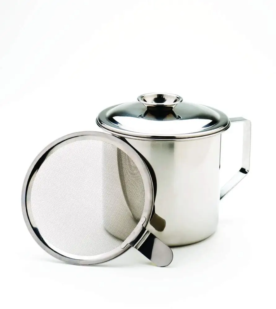 1pc Stainless Steel Bacon Grease Container With Strainer And