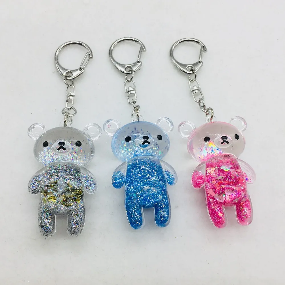 Cute Glitter Bear Shaped Liquid Sequin Key Ring/Key Chain