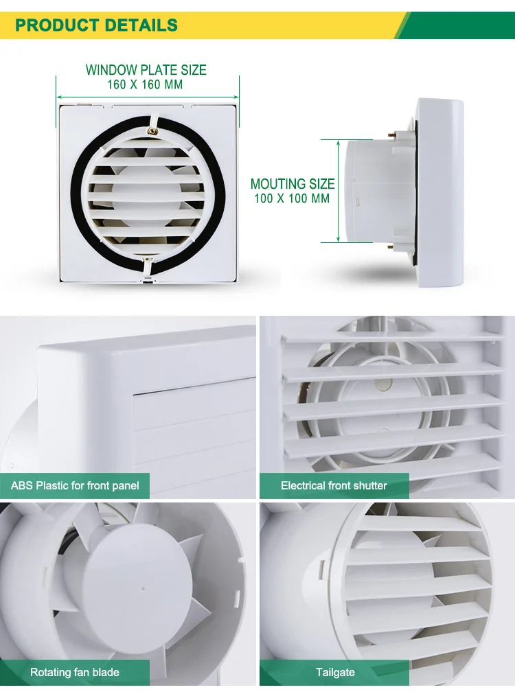 Electrical Exhaust Fan, 4'', 2050RPM, 110-240V/380V, Plastic - detail 10