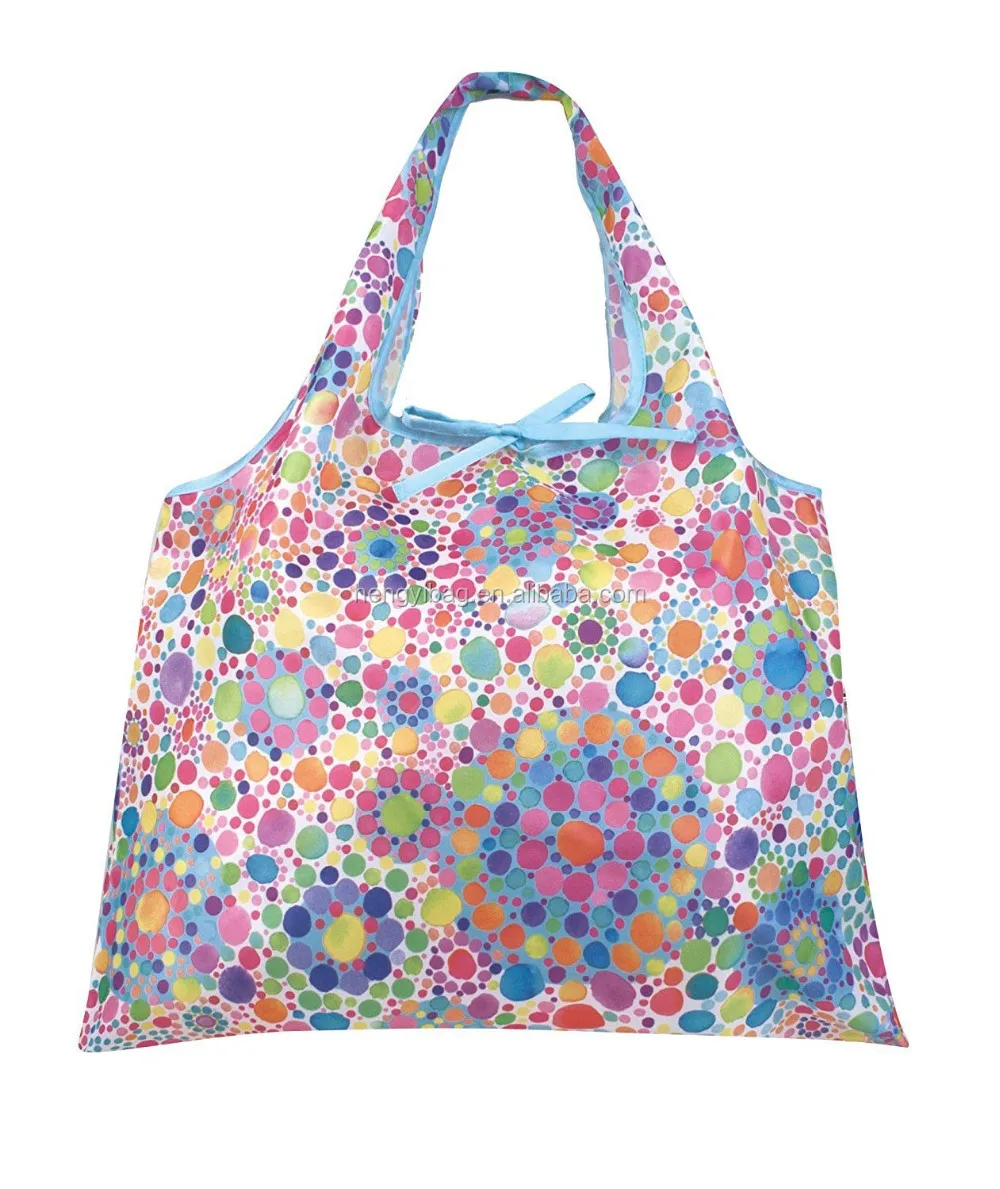 Custom Reusable Folding Shopping Bags with Tote Folding Travel Recycle Ripstop Nylon Tote Bag Foldable Small Pouch