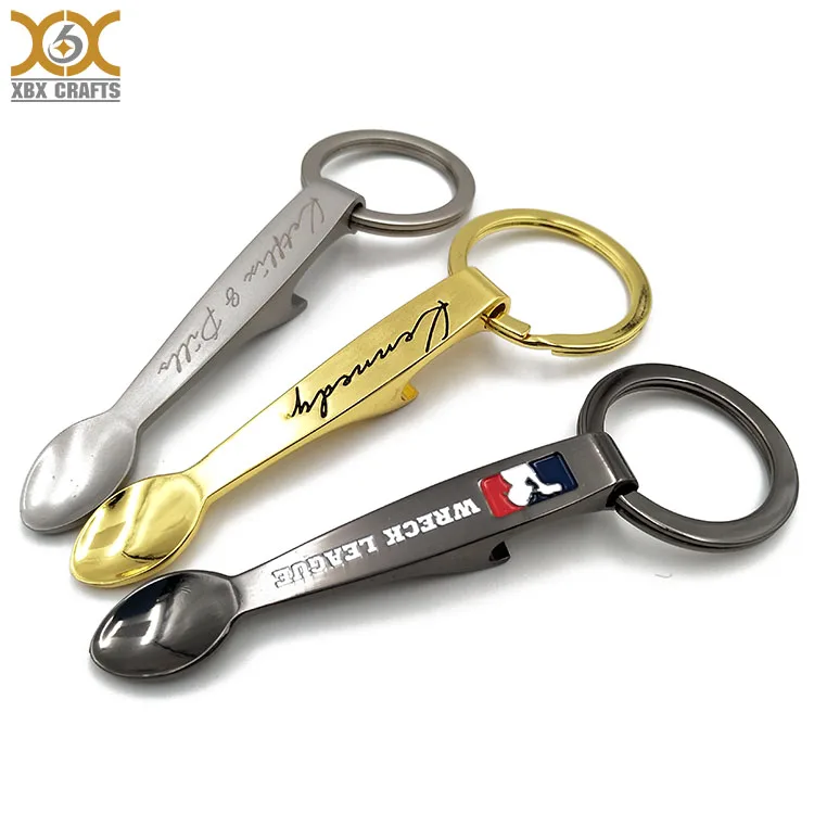 Custom Mixed Color Mini Spoon Shape Metal Bottle Opener Keychain with logo