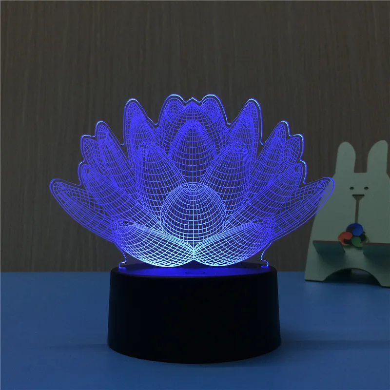 
 Цветной 3D ночник в виде лотоса с изменением цветов, лампа с стереоскопическим изображением иллюзии, декоративный светодиодный светильник, 7 цветов  