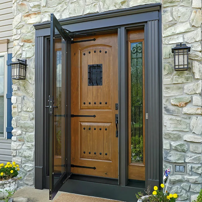High Quality Custom Modern Design Solid Wood Wooden Doors House Main Gate Front Rotate Solid Wooden Door