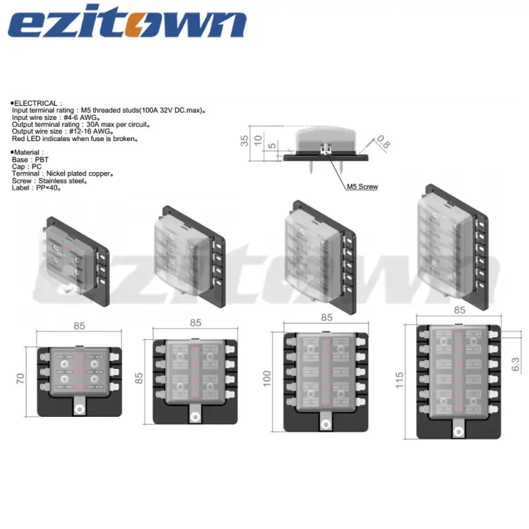 ezitown 6 way blade fuse box block for automotive car boat yacht marine truck trike vehicle RV w LED light indication and cover