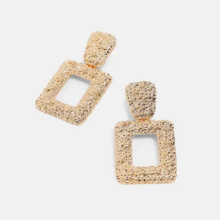 Womens Statement Geometric Square Earrings Bohemian Simple Metal Pendant Embossed Earrings Jewelry Set 