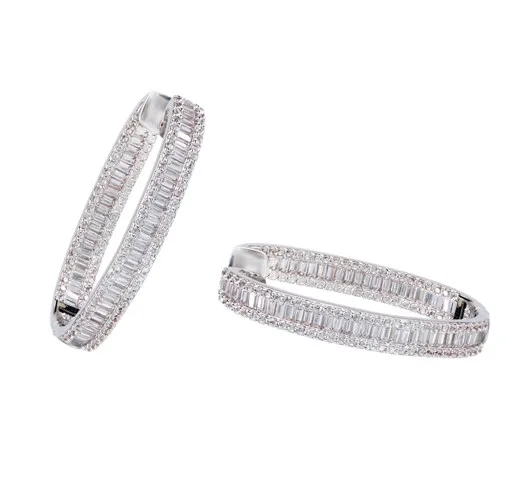 Wholesale Hollow Hoop Earrings 925 Sterling Silver Charm Huggie Earrings statement crystals CZ Hoop Earrings