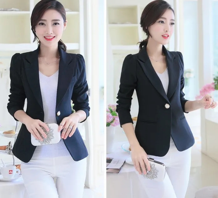 Spring Autumn Korean Stylish Women Long Sleeve Slim Blazer Casual Large Size Pink Blue Black Mujer Office Suits Jackets Coat