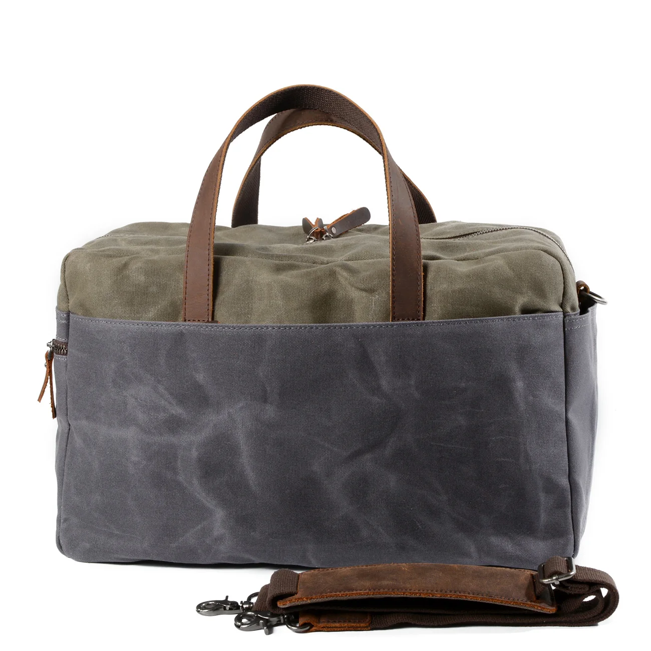 Vintage Genuine Leather With  Waxed Canvas Mens Weekend Gym Duffle Bag