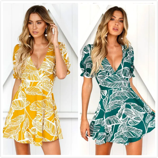 yellow floral dress short