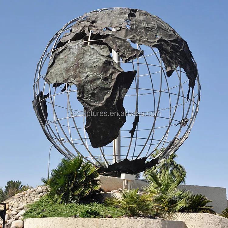 Big Size Outdoor Garden Decoration Granite Man Carrying Stainless Steel World Globe Sculpture