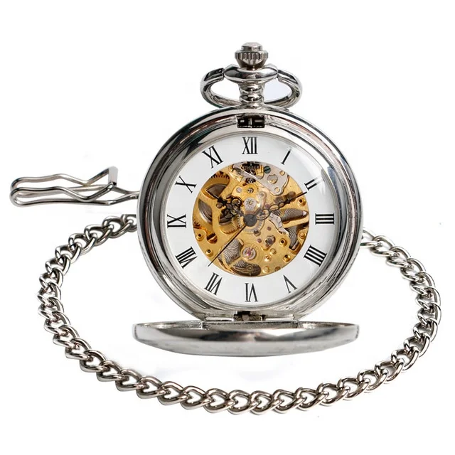 Tourbillon Watch Automatic Moonphase Mechanical Pocket Watch Silver