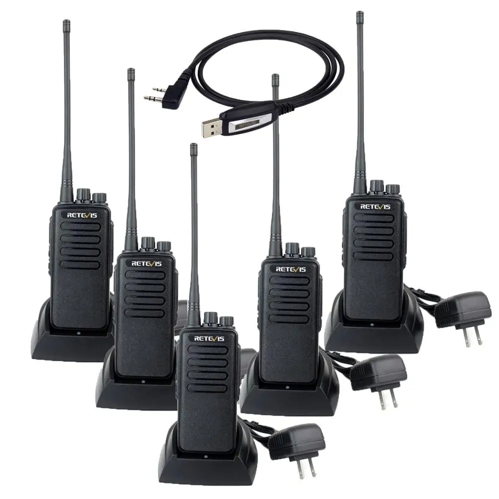 Wholesale 5Pack Retevis RT1 16CH 10W Long Range Business walkie talkie  UHF400-520MHz 1750Hz Tone VOX Handheld Mobile two way radio+Cable From 
