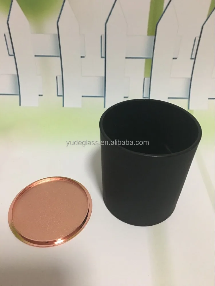 Wholesale Decorative 10oz Matte Black Glass Candle Jar With Rose Gold