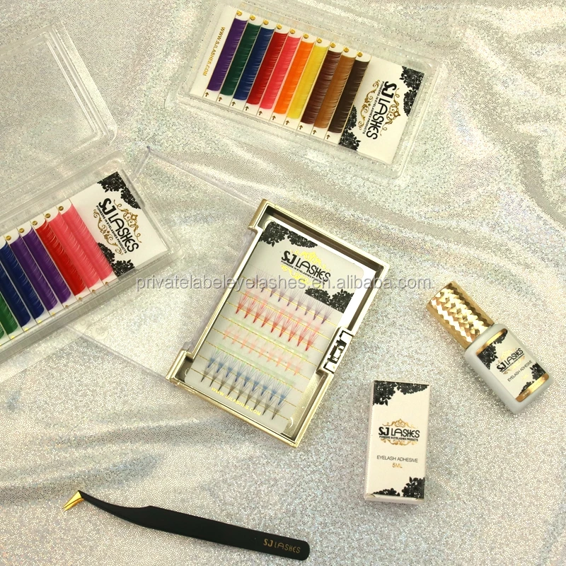 Custom Logo Own Brand Colorful Cluster Lashes Colored False Eyelashes Colored Eyelashes