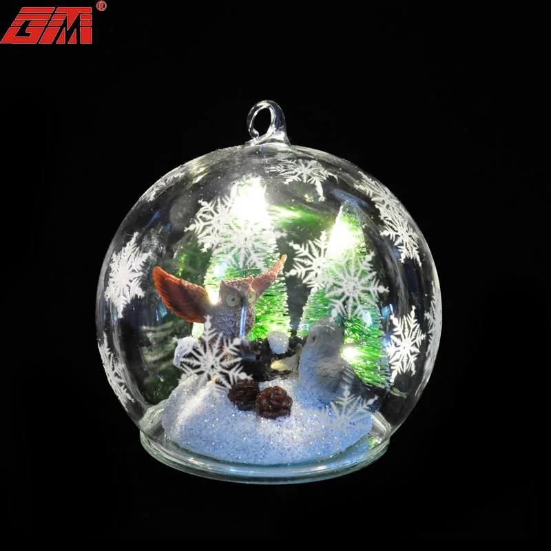 13 years factory direct hot wholesale hanging glass cl owl resin inside glass Christmas ornament christmas balls glass ornaments