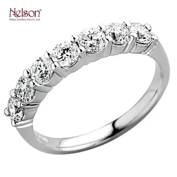 Fine Jewellery Factory OEM ODM Design Bling Love Anniversary 18K White Gold Real 7 Stones Classic Diamond Anniversary Band Ring