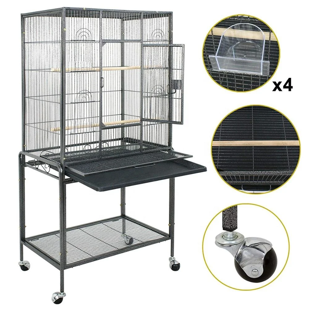 Wrought Iron Select Rolling Large Play Bird Stand Cages for African Grey Parrots Cockatiels Parakeets Green Cheeked Conure
