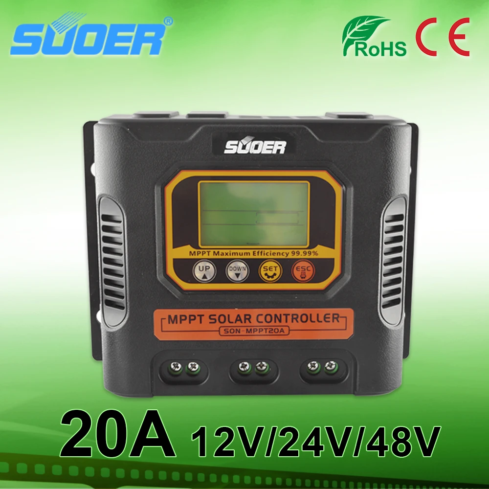 MPPT Solar Charge Controller, Solar Charge Controller 12/24V zonnepaneelcontroller Automatische identificatie 12/24V zonnepaneelregelaar 20A