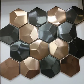 3D hexagon kitchen back splash metal mosaic tiles