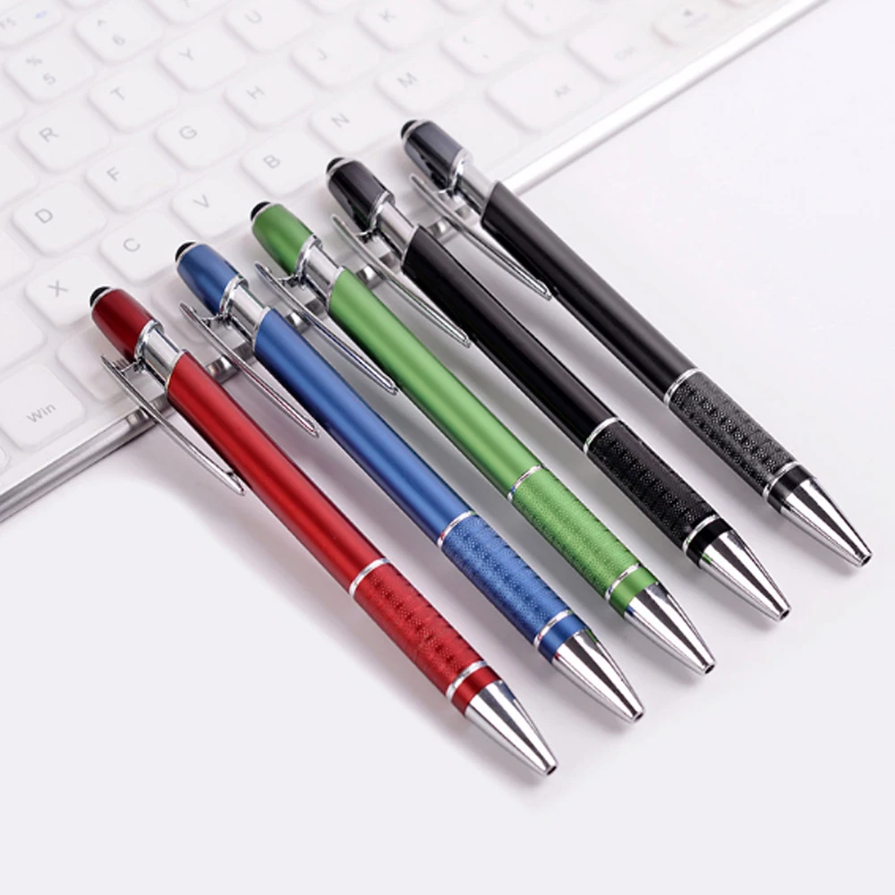 2025 Simple Metal Cheapest Two Circle Click Rubber Paint Touch Stylus Ball Pen With Custom Logo Colorful Aluminum Pen