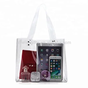 Customized handbags fashion women ladies waterproof pvc transparent clear tote bags