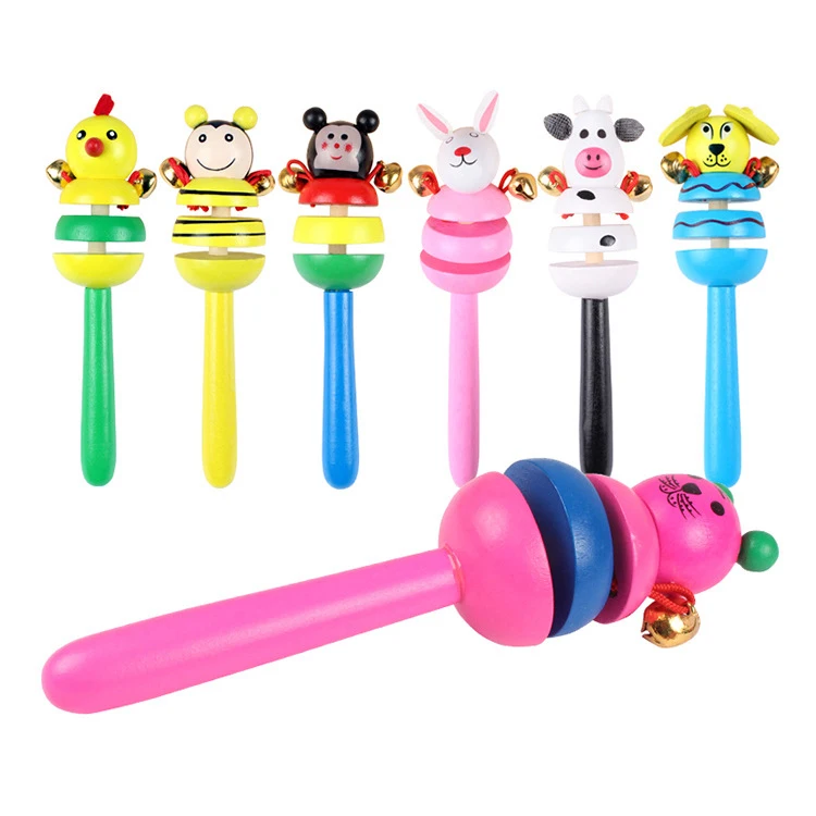 Оптовая продажа игрушек погремушки с животными из мультфильмов детские деревянные