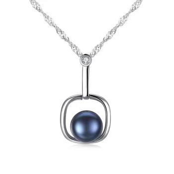 CZCITY Necklace Jewellery Black Half Round Pearl Charm 925 White Fresh Water Square Woman Pendant