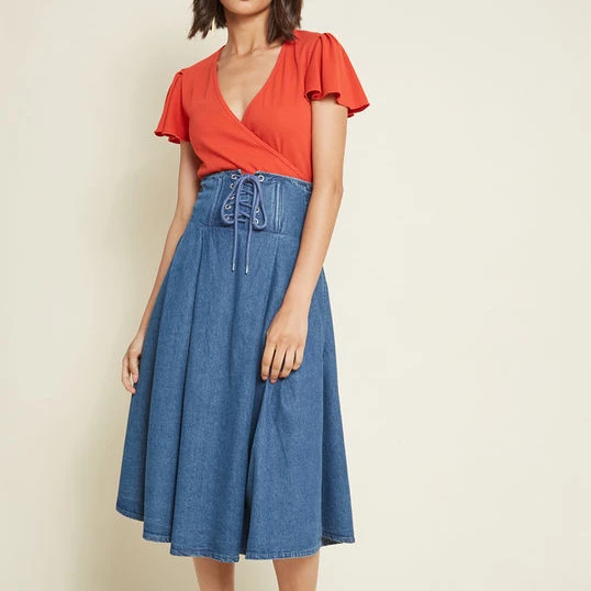 elastic waist denim skirt