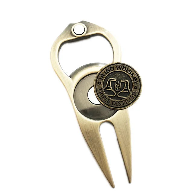 Customized Golf Cleaner Multi Functional Grass Ball Pit Repair Tool with Ball Marking Green Fork Bottle Opener