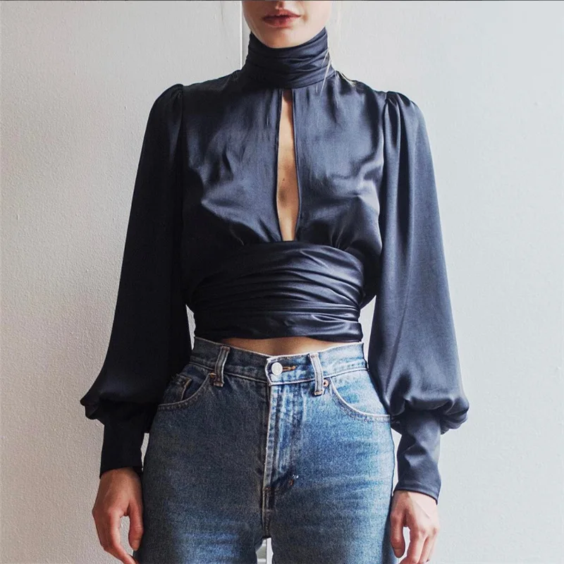 satin high neck blouse