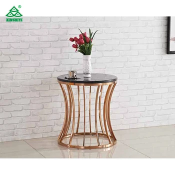 Modern french vintage round gold stainless steel side table with marble on the top multifunction furniture