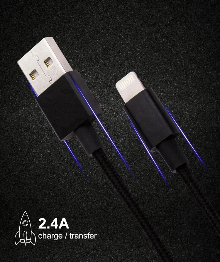 Лучшая продажа MFi 1 м 2.4A нейлоновый Плетеный алюминиевый сплав оболочка для iphone кабель