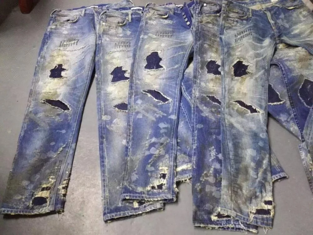OEM Rose Patches Design Your Own Jeans Guangzhou Jeans Markets Pants in London Acid Wash Jeans 0158