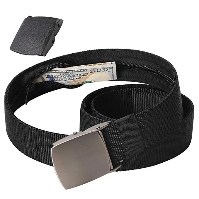 Unbranded Leather Money Belt – Hidden 16” Zipper Compartment, Black, Men’s XL 41-45”, Travel Security