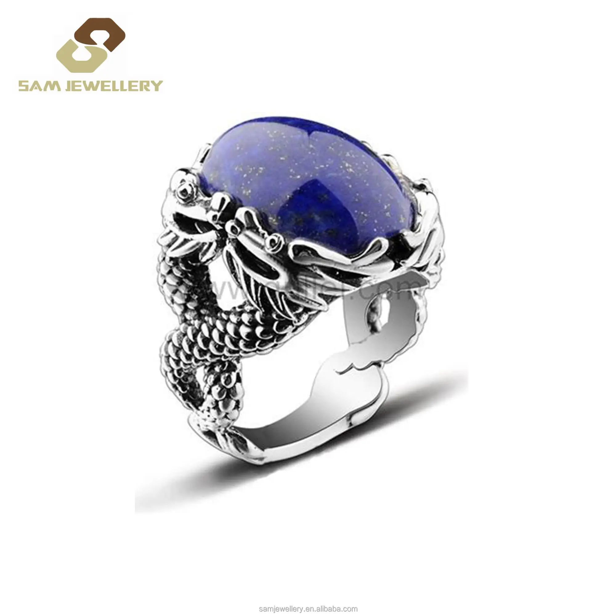 Aqeeq Bague homme yéménite Bijoux Lapis Stone Sterling 925 Silver