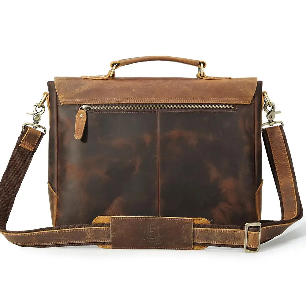 Tiding Executive Crazy Horse Cowhide Laptop Messenger Bag Full Grain Leather Briefcase Man