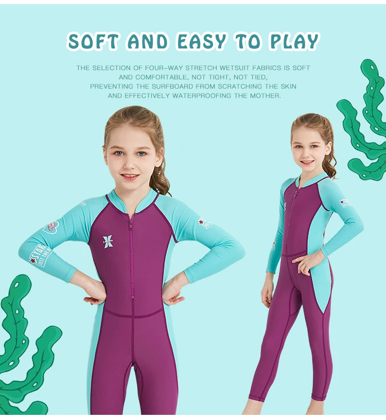 Модная детская гидрокостюм неопрена тела с длинным рукавом ребенка подводного плавания серфинга-ап. слитный женский купальник с защитой от солнца для водных видов спорта