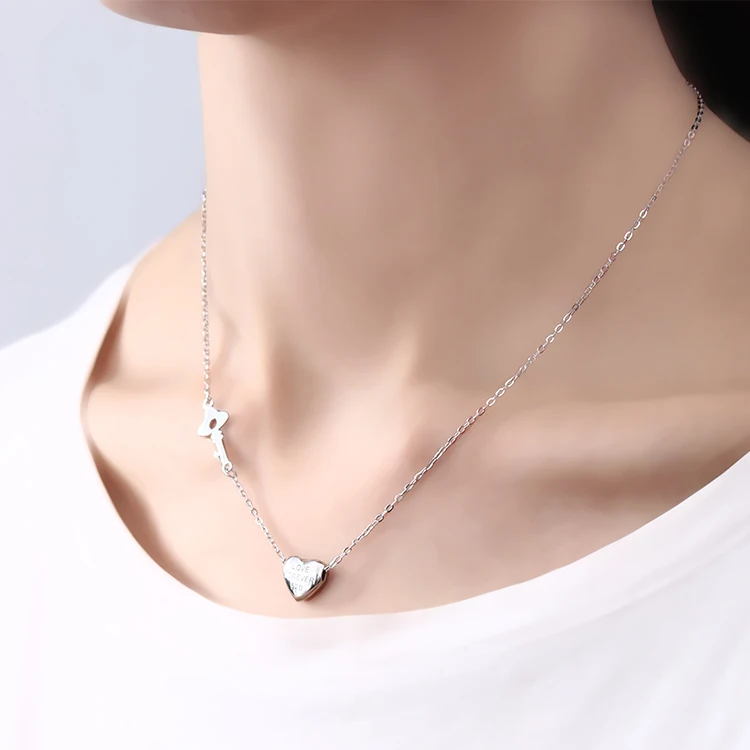 Collana Love Heart In Argento 925 Con Placcato Oro - Ciondolo Cuore E Catenina Sottile 45 Cm - Gioiello Per Bambini E Adulti