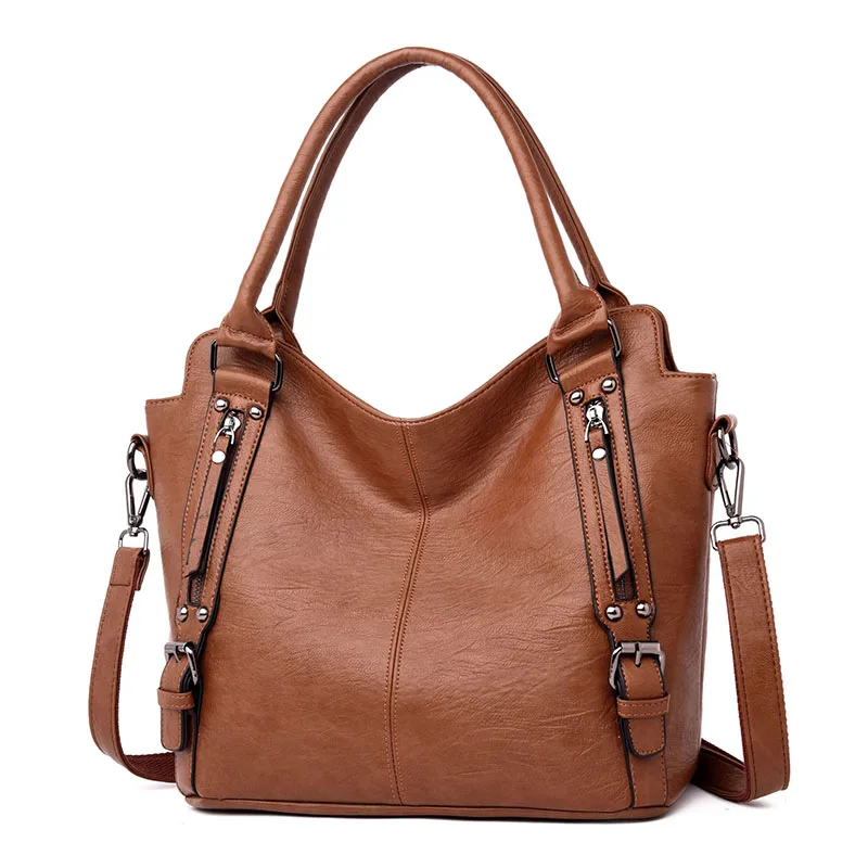 Oil Wax Leather Women Handbag WomenS Messenger Crossbody Bag Casual Tote Leather Female Shoulder Bags 2019,Brown 