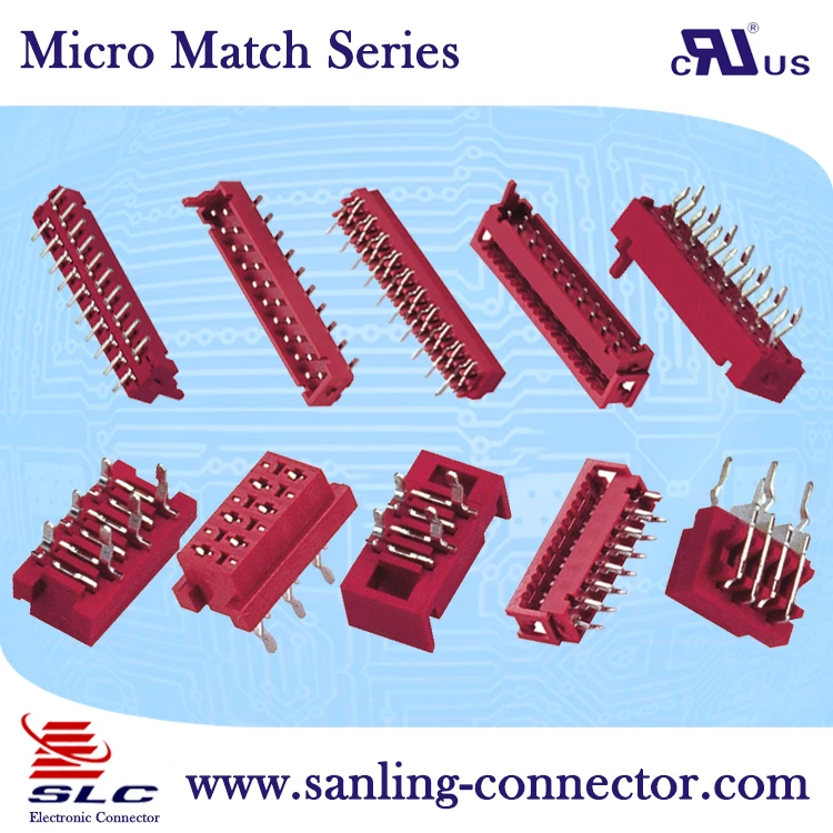
Соединитель Micro Match 1,27 мм, разъем «мама» красный IDC,SMT, без защелки 