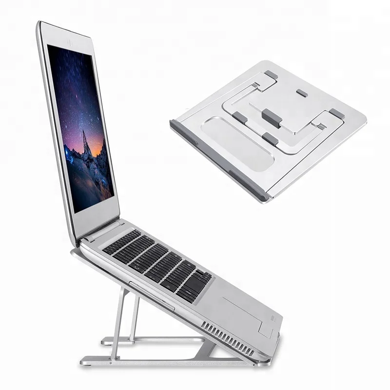 STOON Adjustable Laptop Stand for Desk Silver Portable Sturdy Double Rotation Axis Laptop Riser Holder Compatible with MacBook Air Pro All Laptops 10-16 Ergonomic Aluminum Notebook Computer Stand 