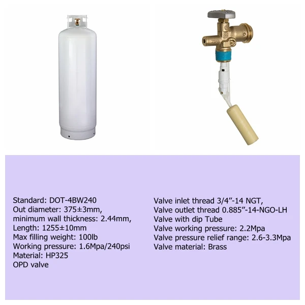 Good Quality DOT4BW Standard 100lb Empty Propane Gas tank DOT 45kg Steel lpg Cylinder with POL Valve for Sale