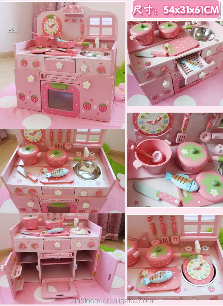 Japanese Strawberry Kids Large Girls Wooden Kitchen Toy Play Kitchen