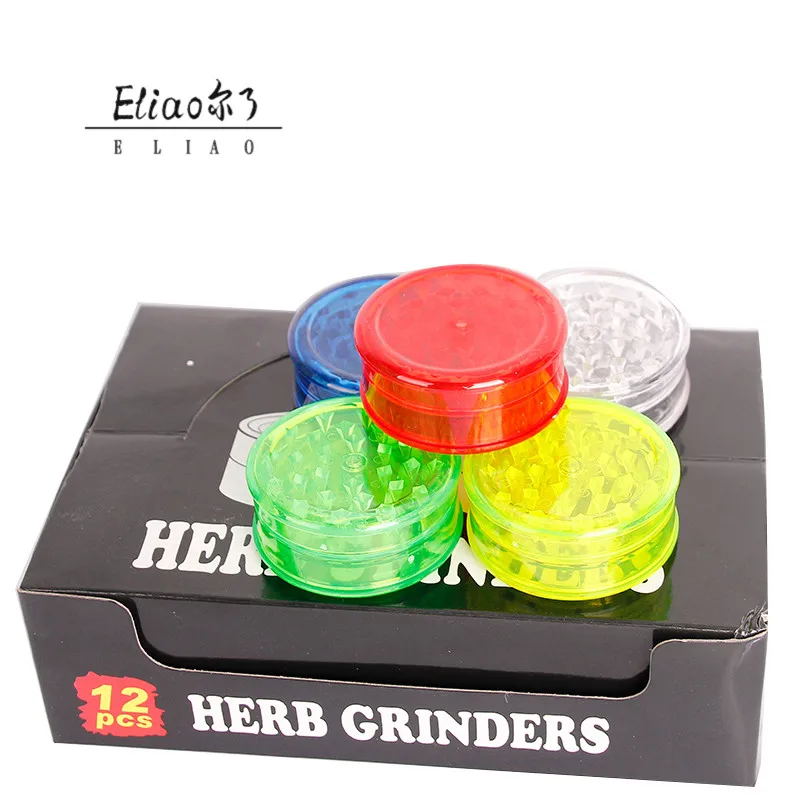 Erliao 60mm 3pc Acrylic Cheap Plain  Free Sample Plastic Manual  Tobacco Scrap Made Herb  Grinder