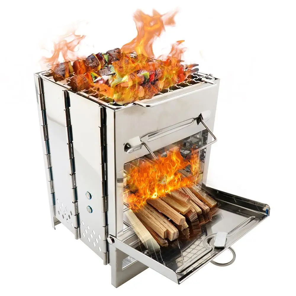 Pliante Barbecue Grill Charbon de bois en acier Inoxydable BBQ charbon Stove Outdoor