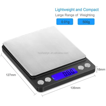 Proster Digital Pocket Scale 0.01 to 500g Mini Backlit LCD Scale Postal Scales Gold Jewelry Weighing Coin Food Kitchen with 2 Tr