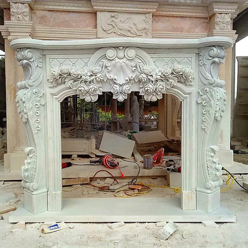 Customized Size Marble Granite Carved Stone Fireplaces Mantel