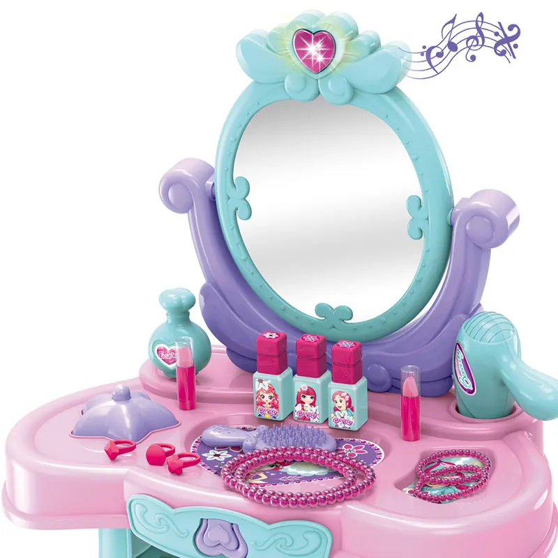 Luxury Princess Makeup Pretend Play Dressing Table Mirror Toy With